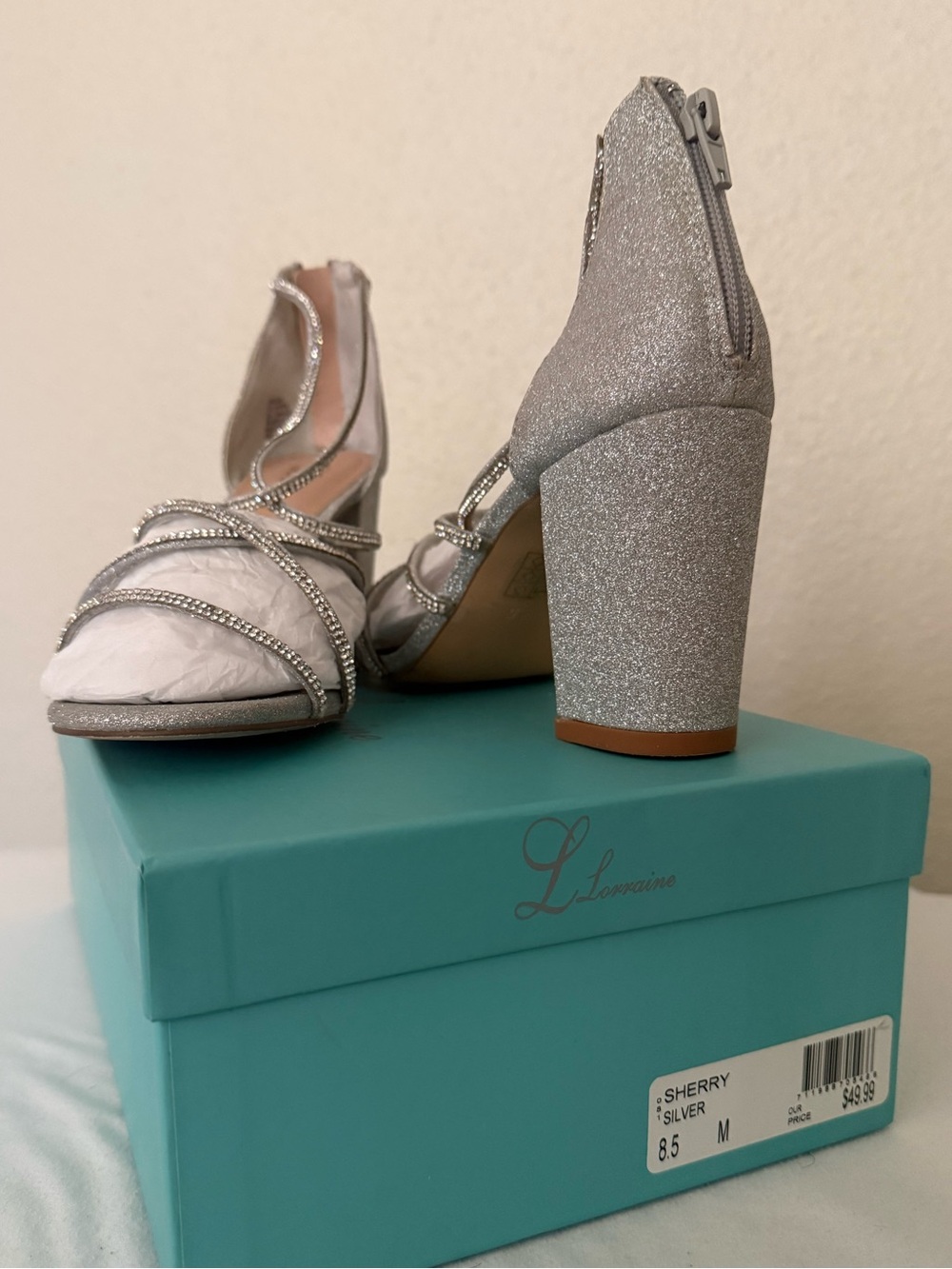 Women's Silver Rhinestone Block Heel Sandal